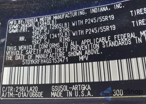 2016 Toyota Highlander Limited V6 z USA, uszkodzony, nr VIN 5TDYKRFH4GS153471